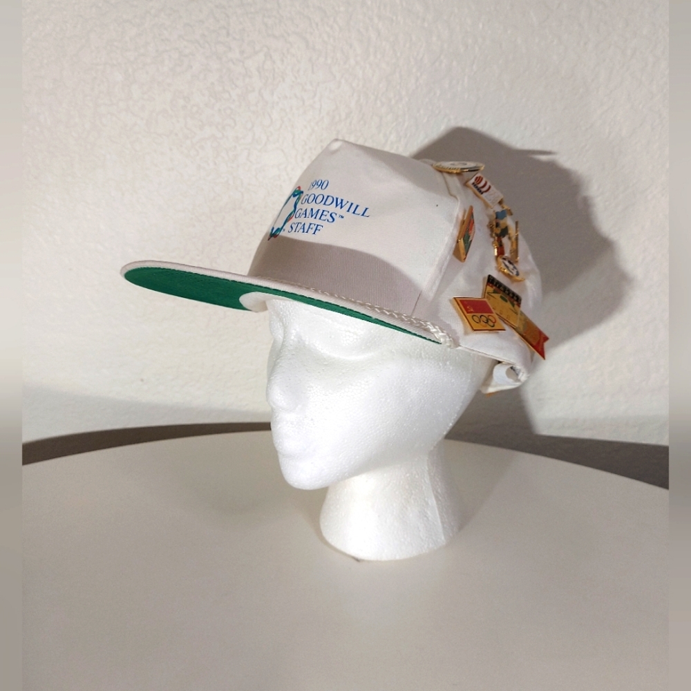 1990 Goodwill Games Staff Vintage White Cotton Multi Push Pin Snap Back Hat